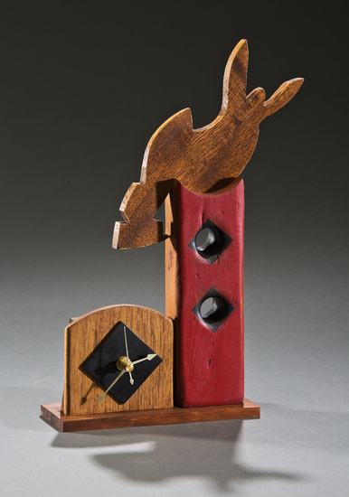 Red Talisman Clock, sculpture by Rosy Penhallow